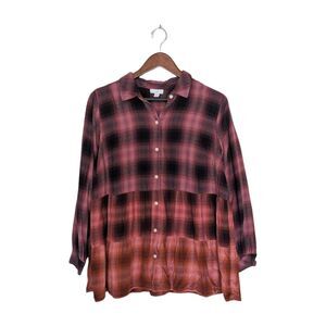 J. Jill Pink Ombre Plaid Tiered Flannel Long Sleeve Button Up Shirt M Cotton Bl